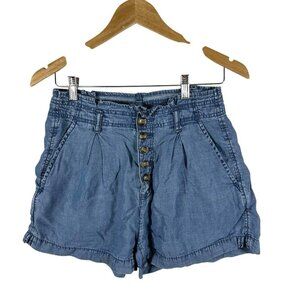 American Eagle Women's Chambray Pleated Paperbag Button Fly Shorts Size‎ 6